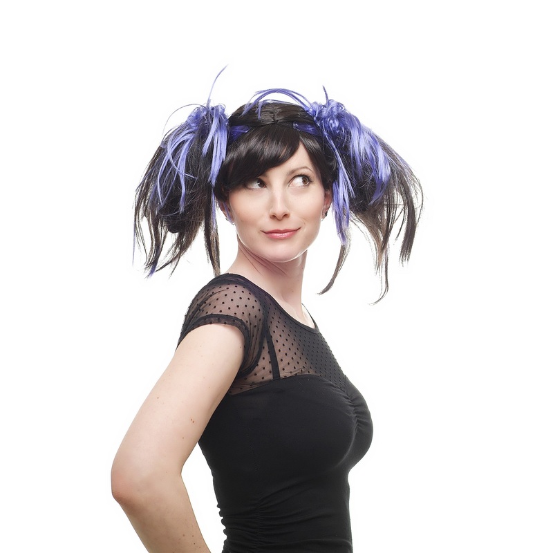 Lady wig black naughty stiff colourful pigtails sexy bangs Gothic Lolita 87110