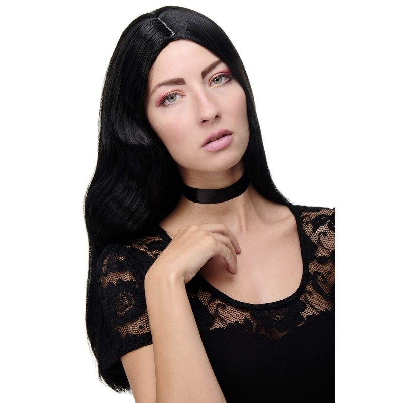 Lady Women Wig long asymmetrical straight & wavy middle parting black GFW1734