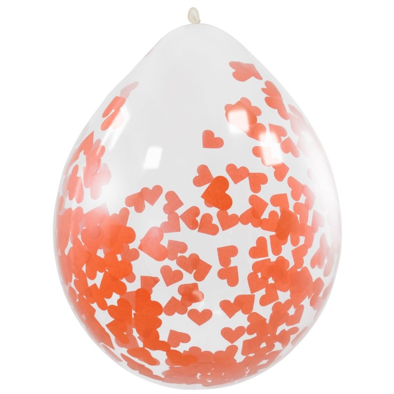 4 red heart confetti balloons
