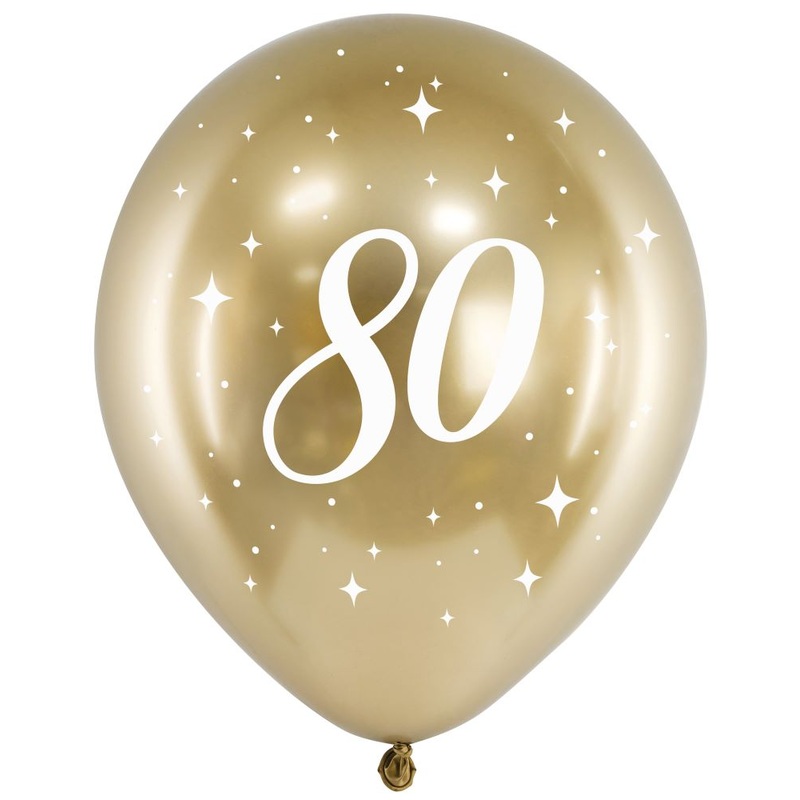 6 Glossy Gold Number 80 Balloon 30cm