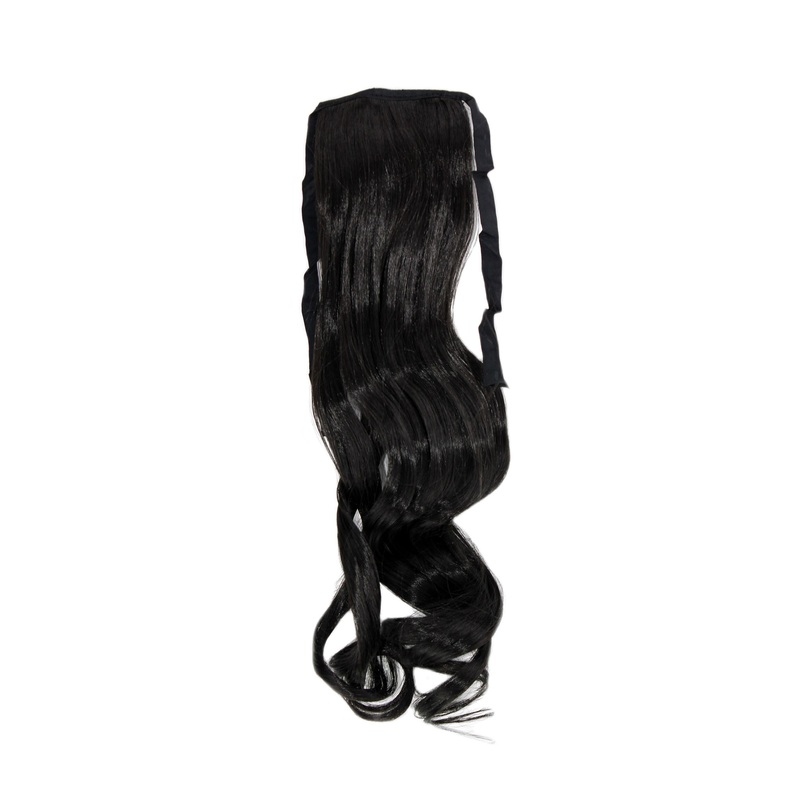 Hairpiece slim Ponytail Pigtail Dark Brown Wavy Ribbon + Clip Fastening YZF-TC18-3