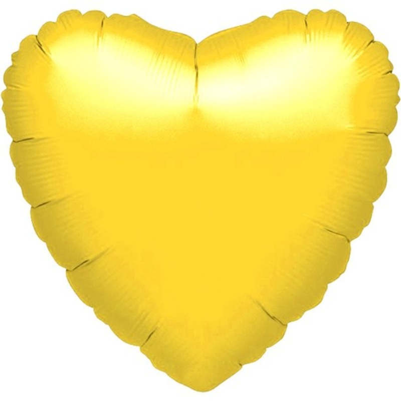 Heart foil balloon yellow metallic 45cm