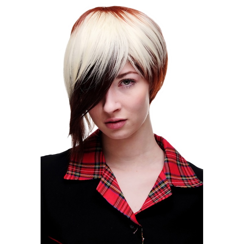 Lady or Men Wig Cosplay short Page Bob 3 coloured red brown platinum parted fringe SA061