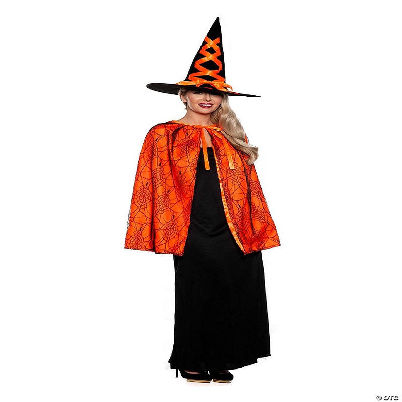 Witch Cape and Hat Adult Costume Set  Orange