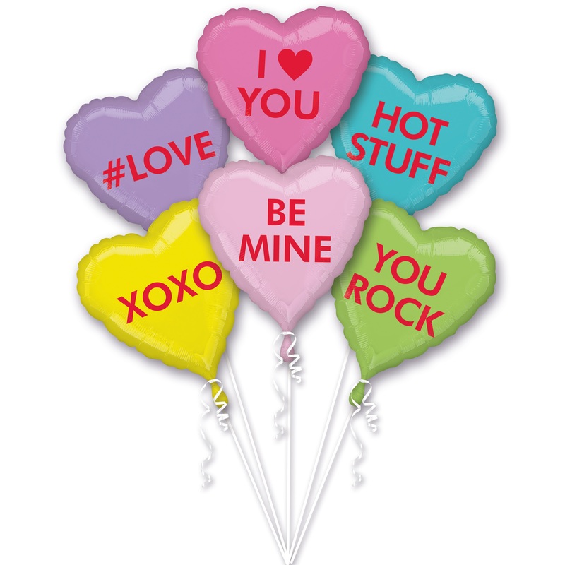 6 candy hearts balloons