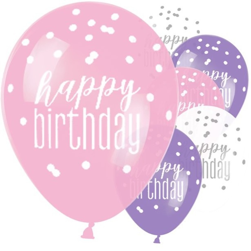 6 Pink Dots Birthday balloons 30cm