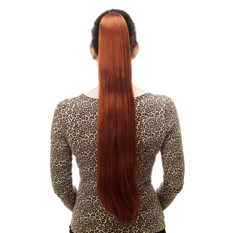 Hairpiece Ponytail Extension extremely long straight sleek copper red T113-130