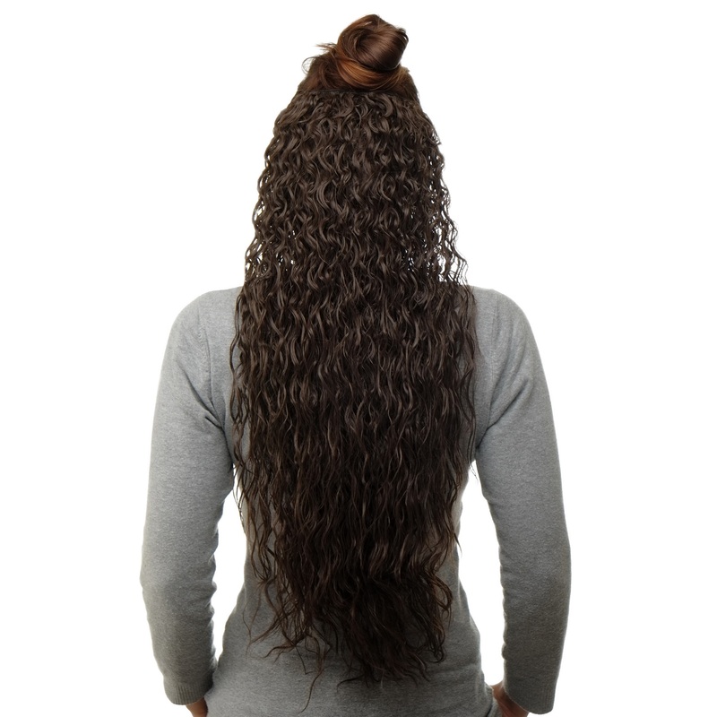 Half Wig Clip-In Extension very long curled curls oily wet-look brown H9311