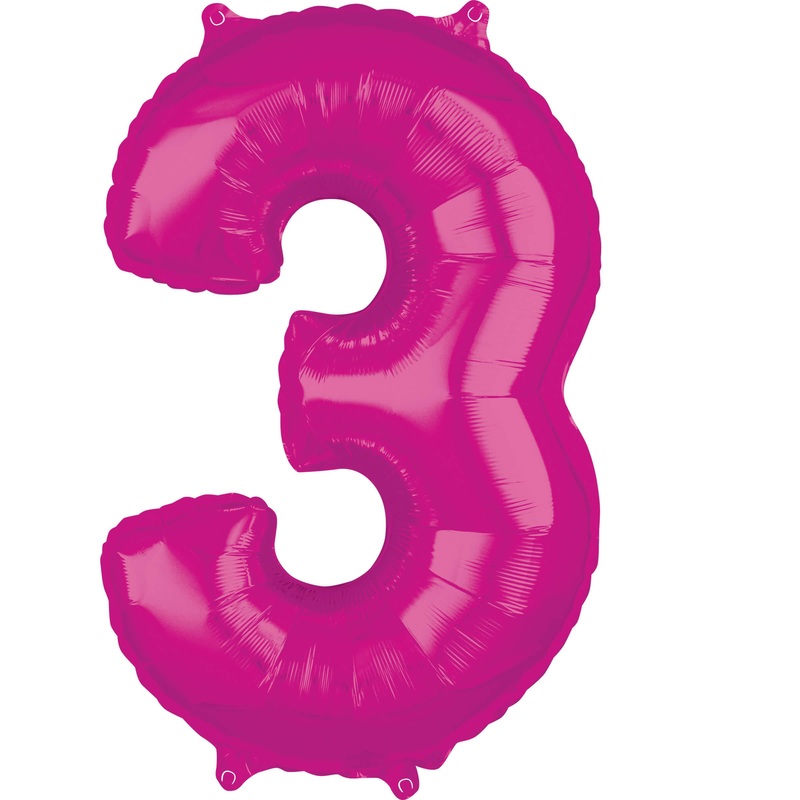 Pink number 3 foil balloon 66cm