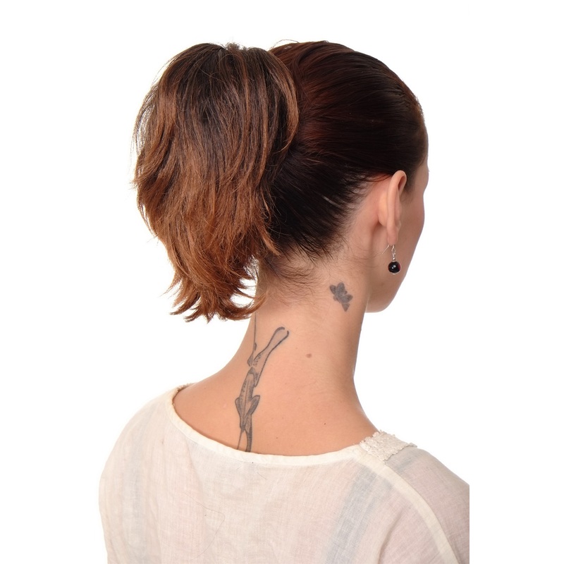 Ponytail Hairpiece extension short wild & wavy look chestnut brown mix T6545-2T30