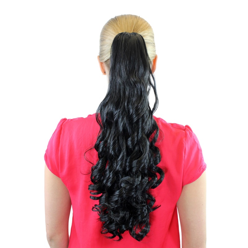 Ponytail Hairpiece long black ringlets curls baroque colonial victorian 250