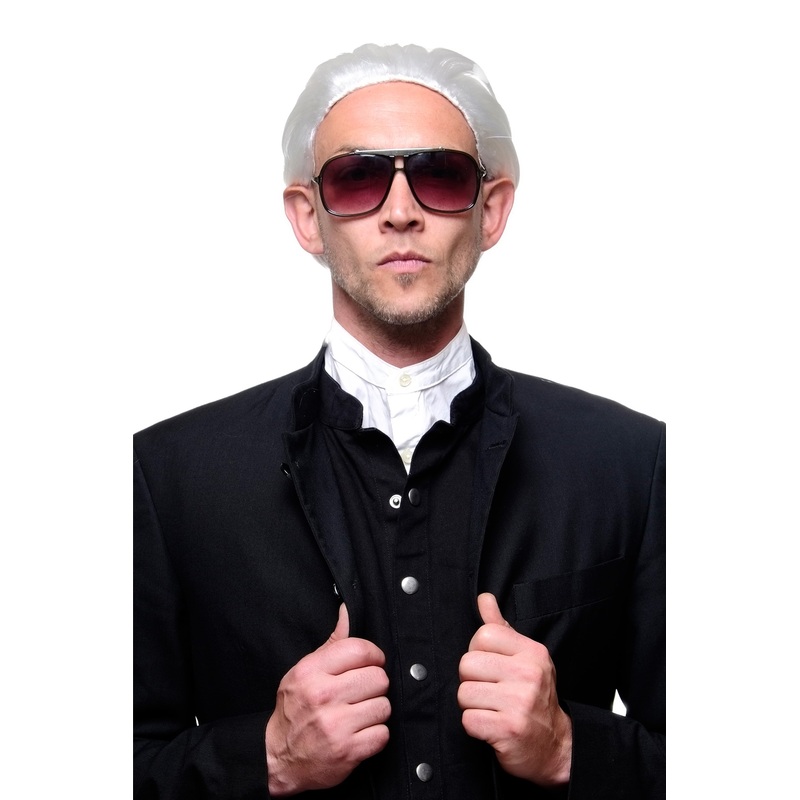 Wig Halloween man men gray baroque aged fashion tzar count Dracula ponytail 4287