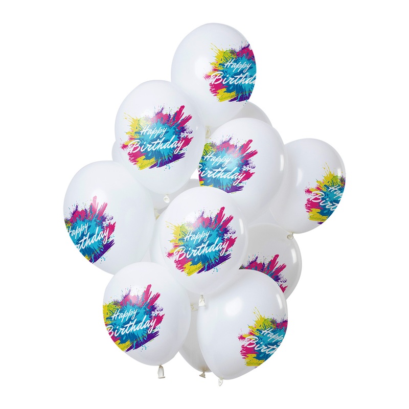 12 latex balloons Happy Bday Color Splash