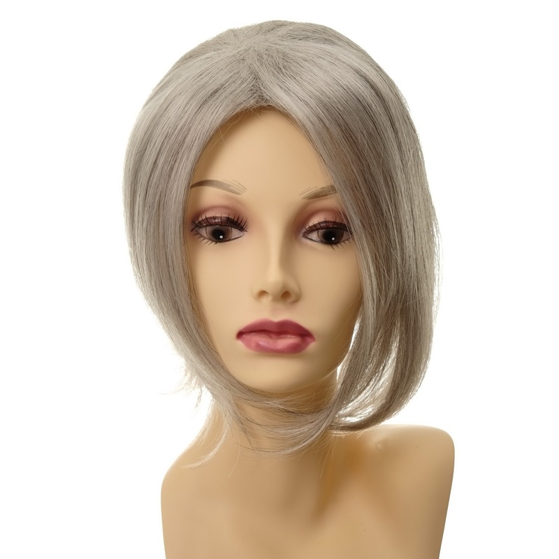 Clip-In Hairpiece Toupe Hair replacement long parting grey gray 3 Clips L056-51