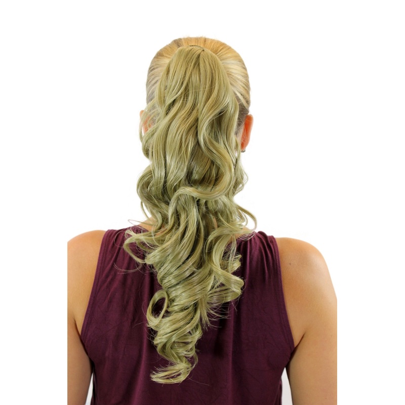 Hairpiece Ponytail comb snapwrap long wavy slightly curled ash blonde ROSY-24