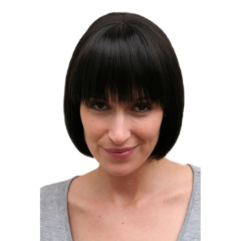 Lady women wig short Bob fringe bangs straight femdom Chicago off black 703