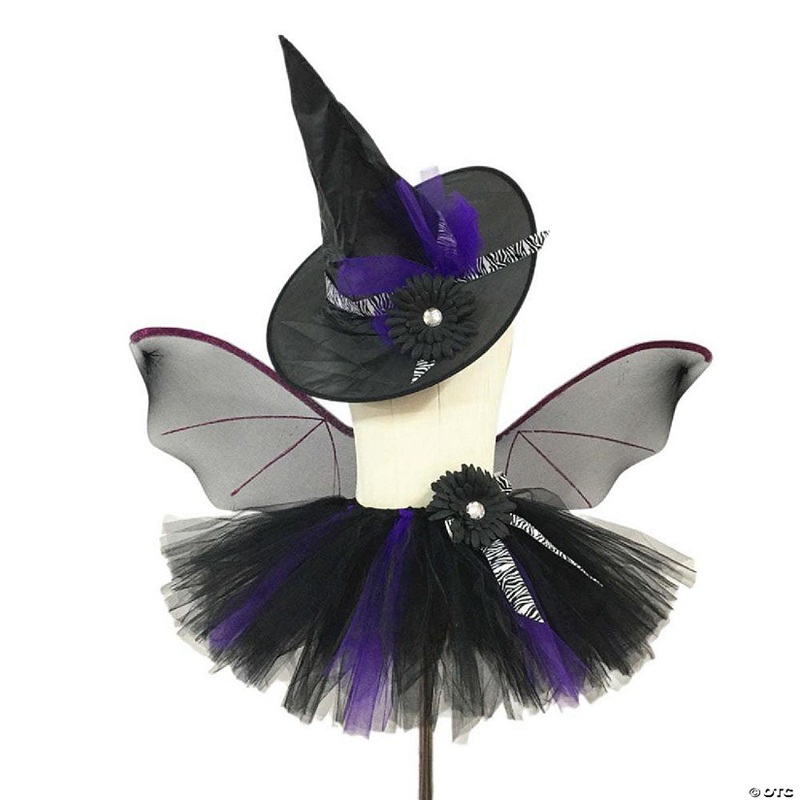 Mykids-Usa – Children’S Halloween Witch Cosplay Hat, Skirt & Wings Set – Black – Kids M (100-110)