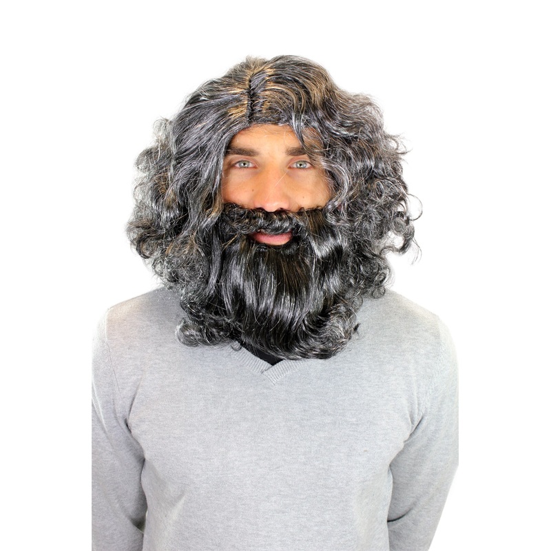 Wig & beard grey & black neandertal stone age wild man Crusoe castaway 6098A+B