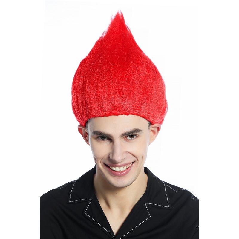 Wig Men Women teased raised pointy red flower troll puck fire demon devil CW-057