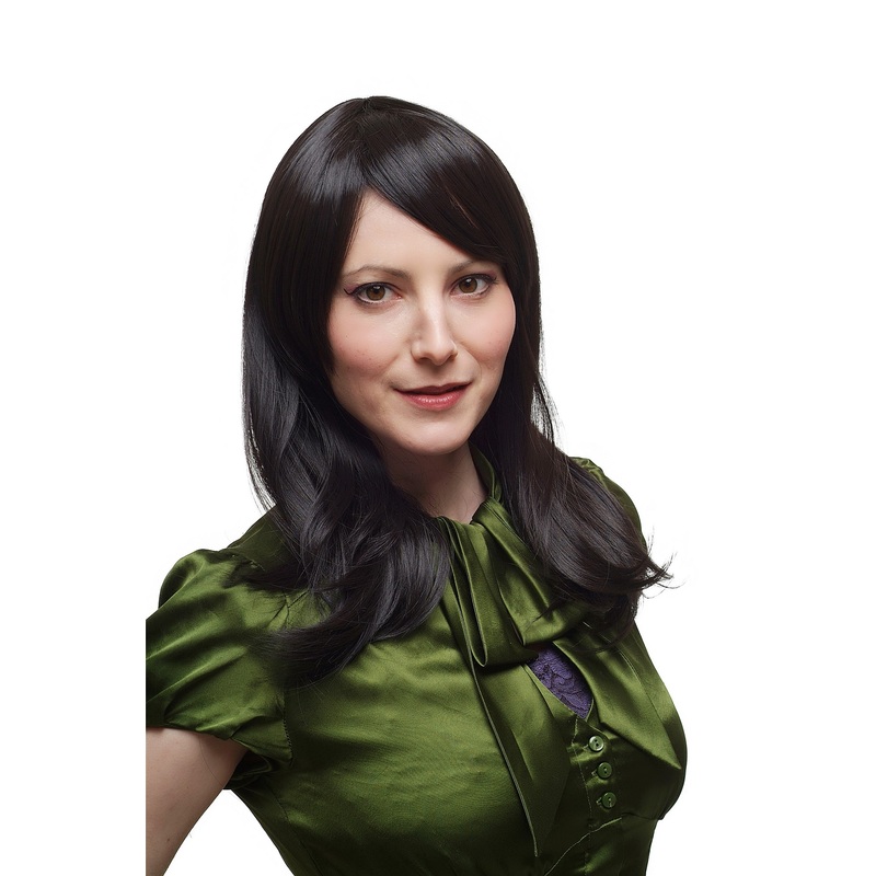Lady wig women medium length off-black straight sexy parting 3422