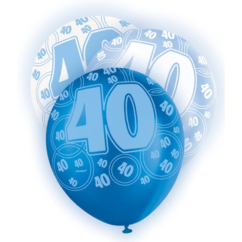 Mix of 6 40th birthday balloons blue 30cm