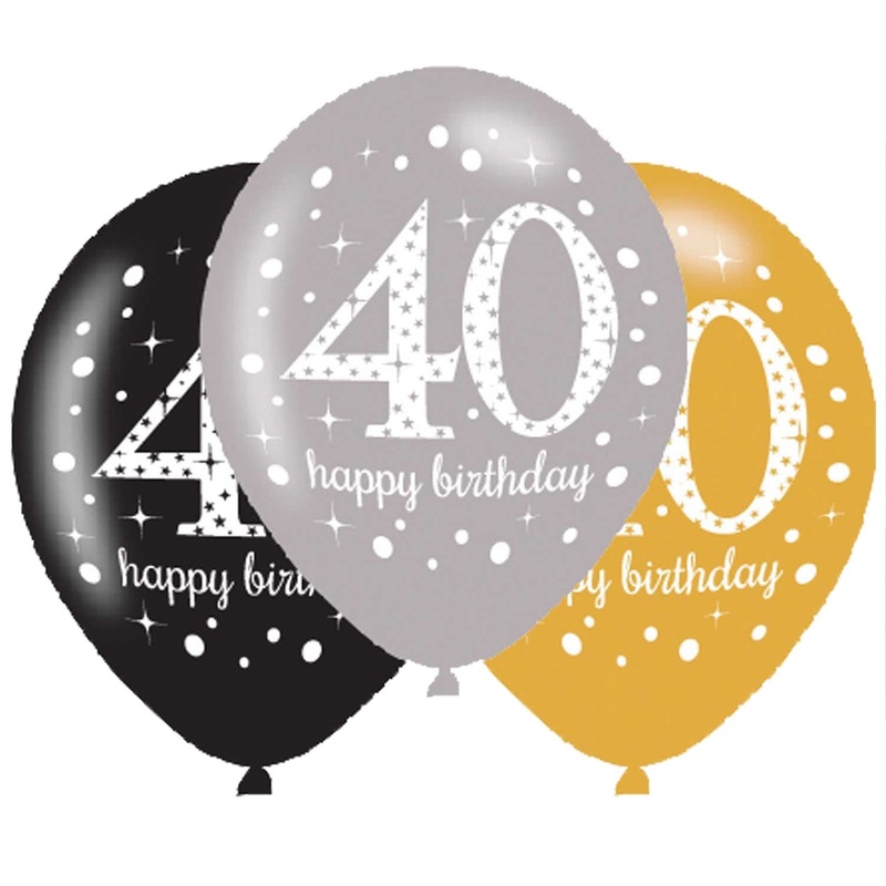 6 golden 40th birthday balloons 27.5cm