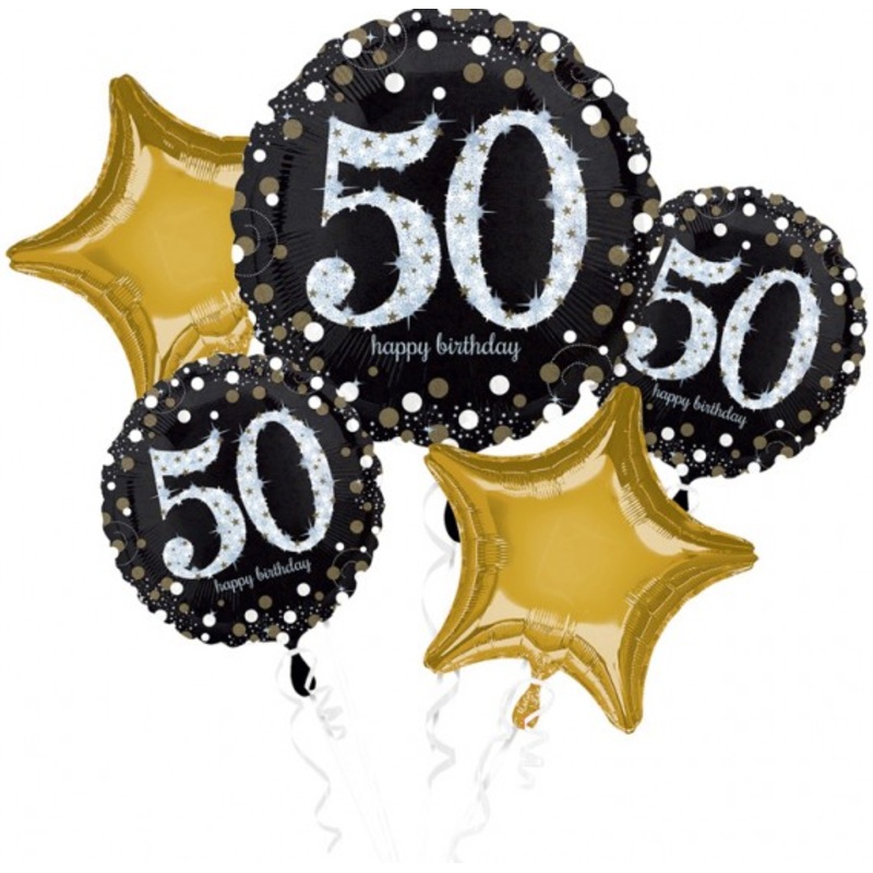 Golden 50th birthday balloon bouquet 5 pieces