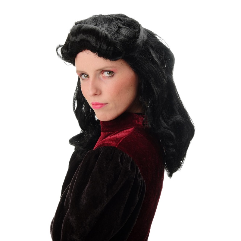 Lady Party Wig black curls quiff Southern Belle Georgian Victorian PT0036
