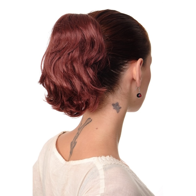 Ponytail Hairpiece extension short wild & wavy look dark red auburn T6545-35