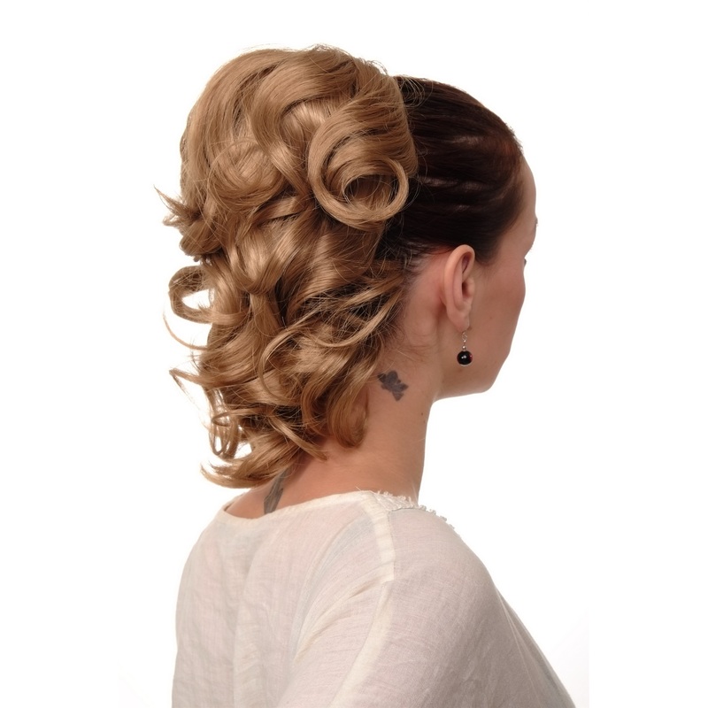 Hairpiece Ponytail comb draw string short wavy voluminous medium blonde JL-3023