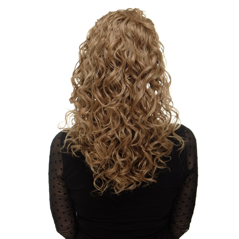 Hairpiece Ponytail combs & draw string long curls curled honey blond NC002-15