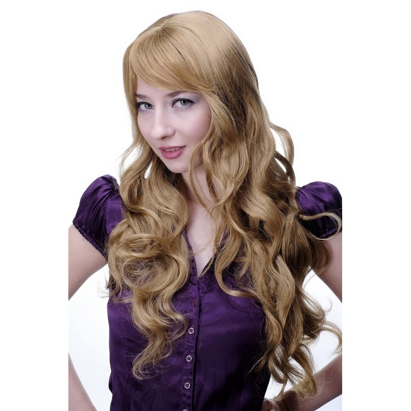 Lady women wig very long wavy fringe for side parting reddish blonde 9204S
