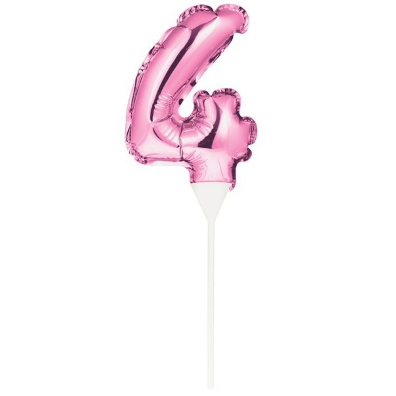 Pink number 4 balloon cake decoration 13cm