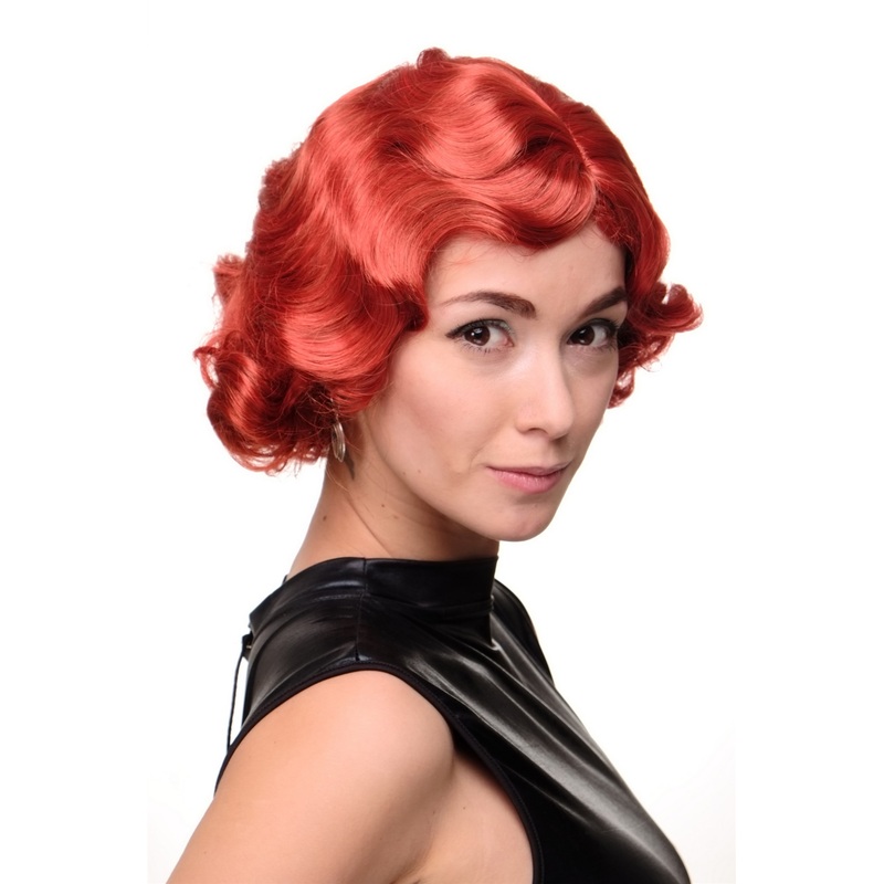 Lady wig Short Bob 20s 30s Movie Star Diva Charleston Swing Wave fiery red A4002