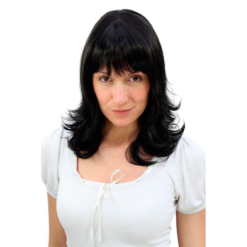 Lady women wig classy black shoulder-length straight wavy tips 3017
