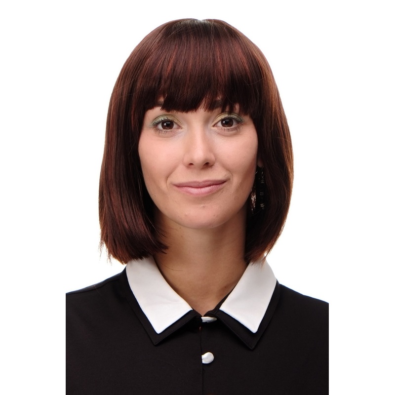 Lady women wig short straight Long Bob fringe bangs brown copper mix 7803