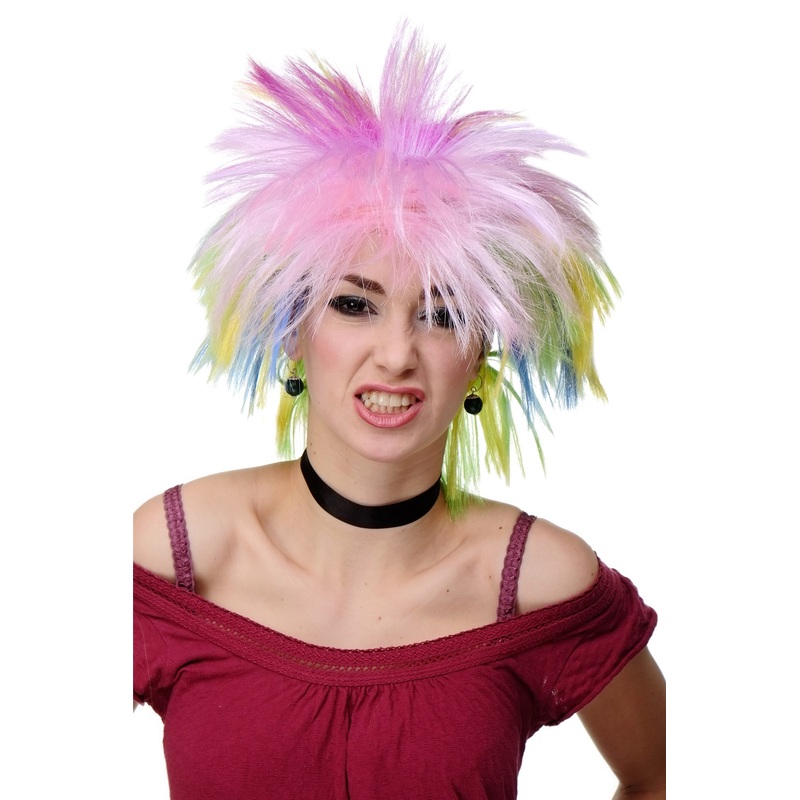 Party Halloween Wig women men spikey wild coloured hair 80ies Wave Glam RJ041