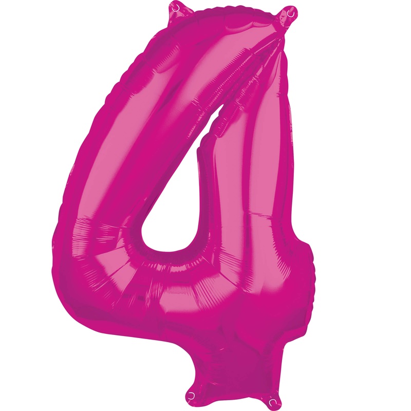 Pink number 4 foil balloon 66cm