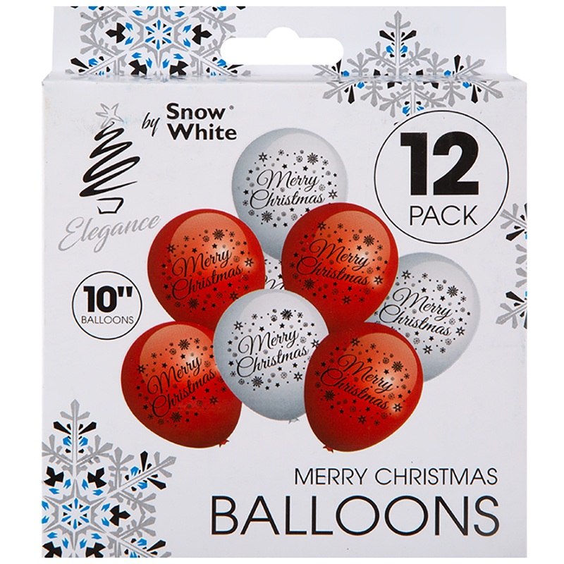 12 Merry Christmas latex balloons 25cm