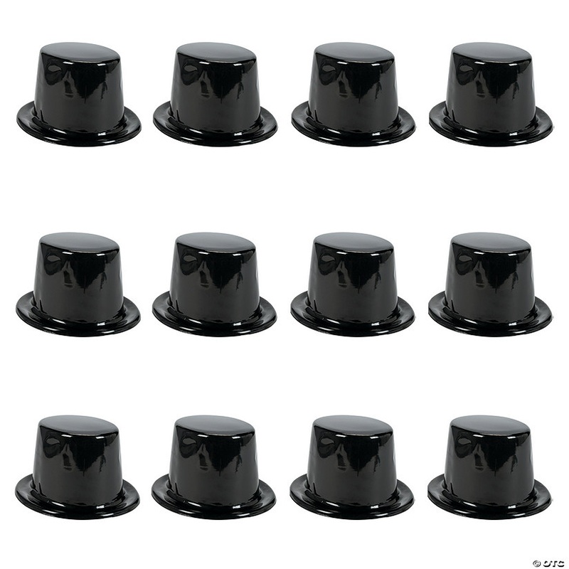20 x 5 Kids Classic Black Plastic Top Hats – 12 Pc.