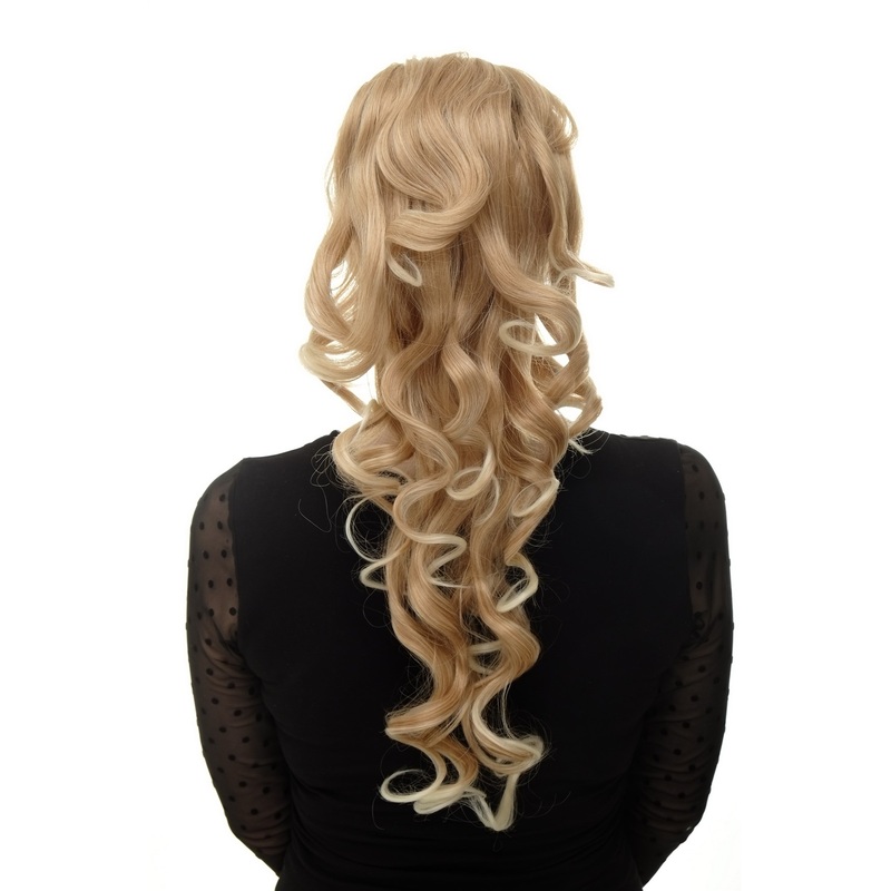 Hairpiece Ponytail combs & draw string curled curls very long blonde mix WK03-27T613