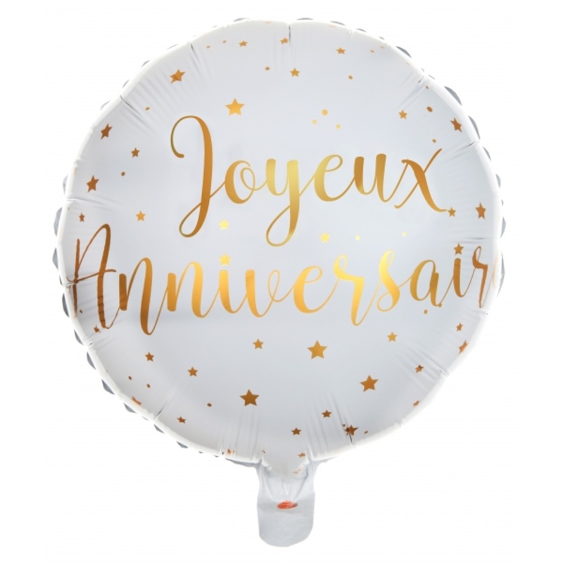 Joyeux Anniversaire balloon white-gold 45cm