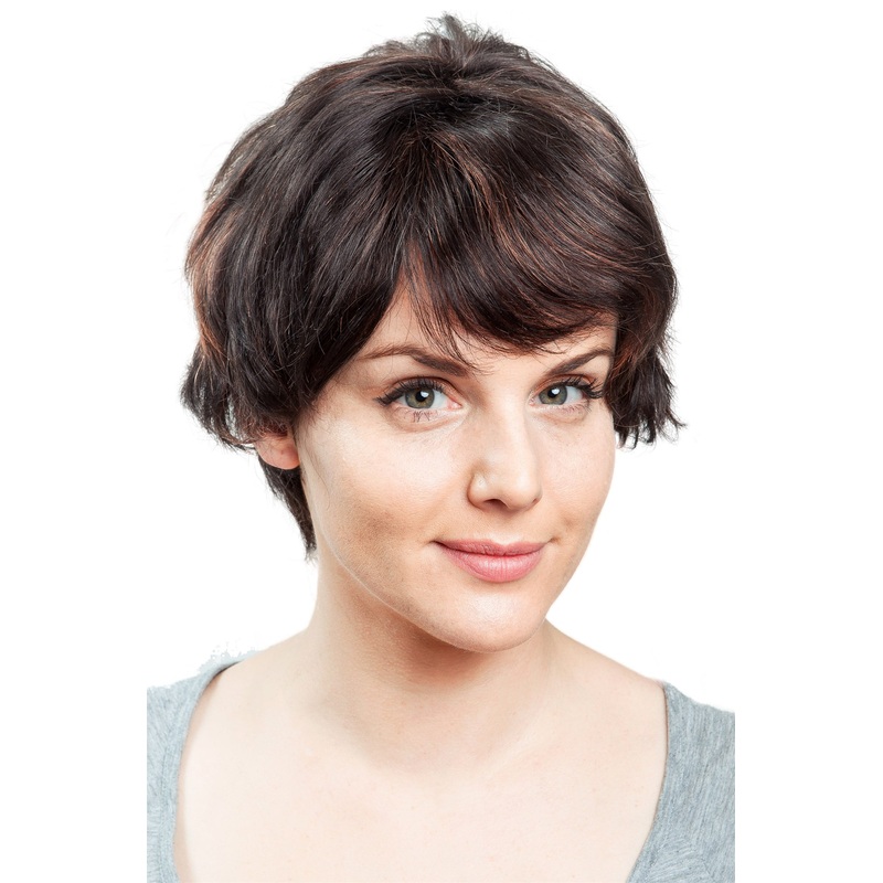 Lady Wig 100% Human hair short side parting dark brown red highlights DW411HH