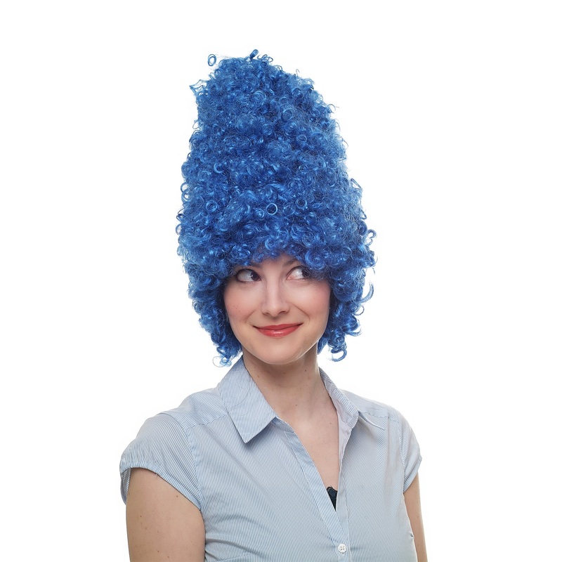 Party Halloween lady women wig tall blue beehive towering curled funky 60’s 8648