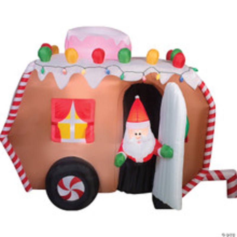 66 Blow Up Inflatable Animated Gingerbread Trailer with Santa Outdoor Yard Decoration