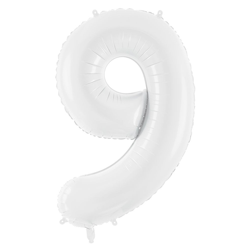 Number 9 White Number Foil Balloon 86cm