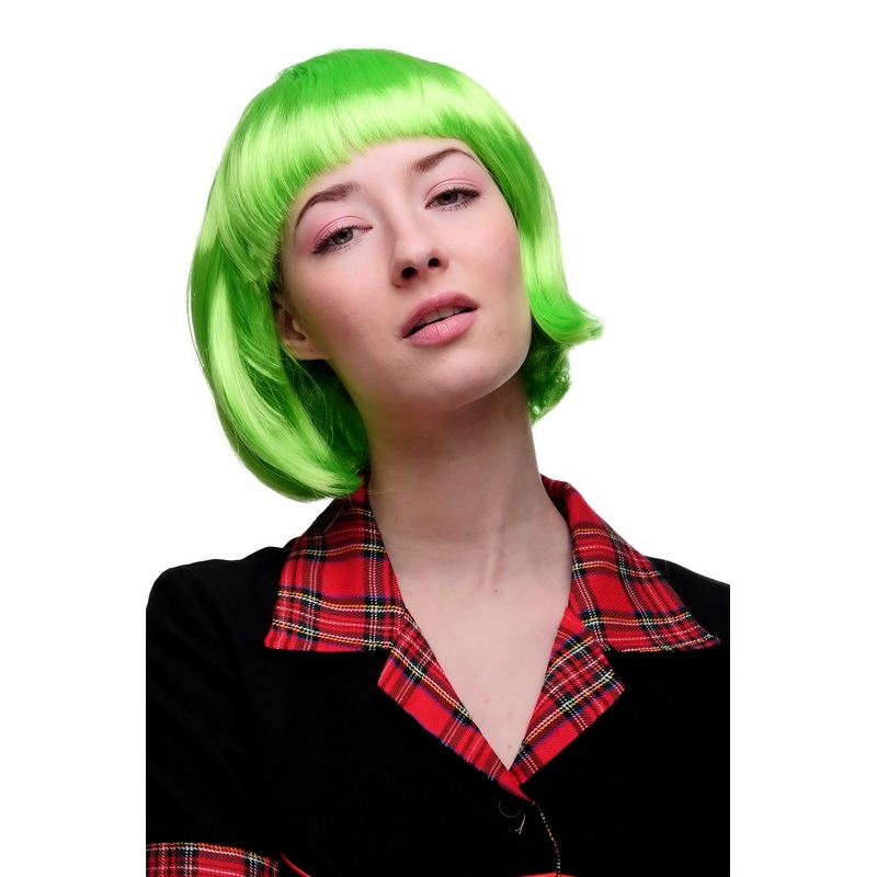 Party Halloween Disco lady women wig Bob fringe bangs short sexy green PW0114