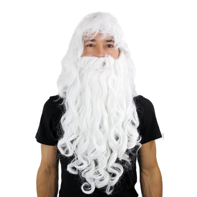 Beard & Wig Set long white curled wizard sorcerer Santa Claus PW0187