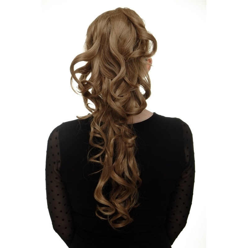 Hairpiece Ponytail combs & draw string curled curls very long honey blond WK03-15