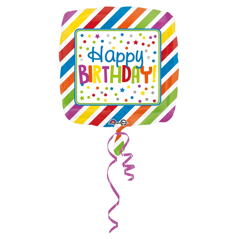 Square birthday balloon with stripes & dots
